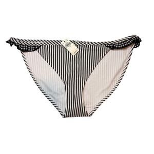 NWT Aerie Black White Stripe Gingham Ruffle Low Rise Bikini Bottom M